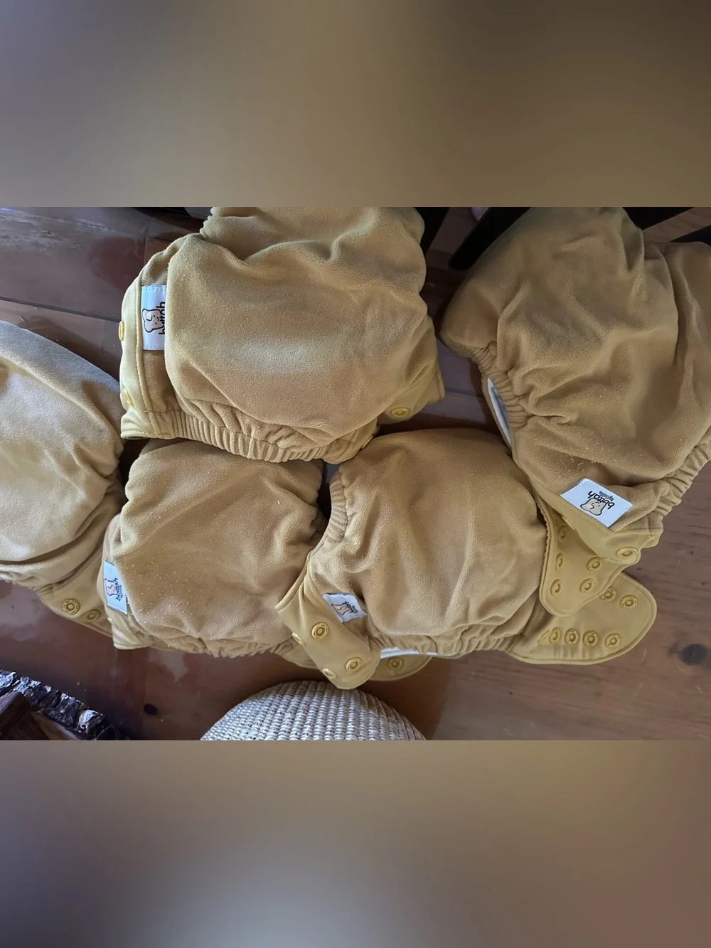 5 GroVia AIO Buttah Cloth Diapers in mustard with Snap Fasteners